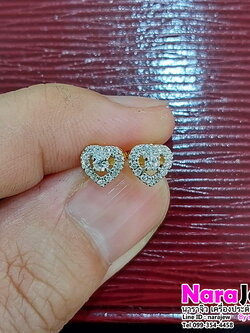 ต่างหูเพชรแท้ รูปหัวใจ ประดับเพชรแท้ 0.42 กะรัต