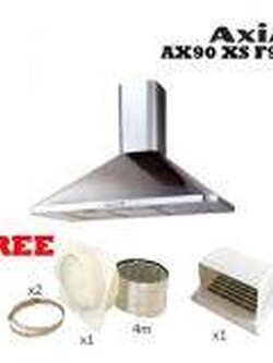 Axia เครื่องดูดควัน รุ่น AX90 XS F90 พร้อม ท่อ ดูดลมยาว 4 เมตร พร้อม เข็มขัดรัด สเตนเลส และ ข้อติดท่อลมออก 6“ และ หน้ากาก ติดภายนอก