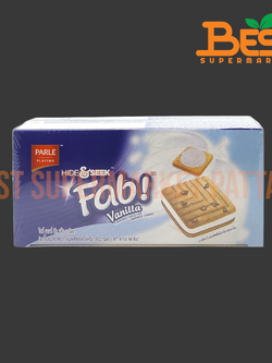 พาร์เล่ พลาติน่า ไฮด์ คุกกี้แซนวิชรสช็อกโกแลตชิพสอดไส้ครีม กลิ่นวานิลลา 25กรัม. x 12ซอง.Parle Platina Hide&Seek Vanilla Flavoured Choco Chip Sandwich Cookies 25g. x 12packs.