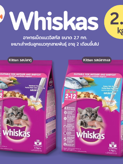 [สูตรลูกแมว 2.7kg.] WHISKAS วิสกัส จูเนียร์ อาหารลูกแมว,อาหารแมว ชนิดแห้ง สำหรับลูกแมว อายุ 2–12 เดือน