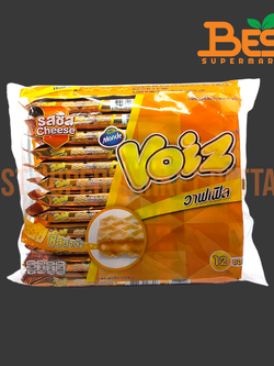 วอยซ์ วาฟเฟิล รสชีสและข้าวพอง 19กรัม. x 12 ซอง.Waffle Cheese Flavor and Rice Crispies 19g. x 12packs.