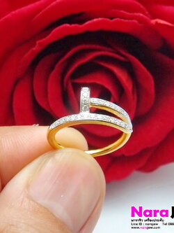 แหวนเพชร ตะปู ประดับเพชรแท้ 0.27 ct น้ำขาว 97 ทองคำแท้ 9K