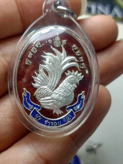 เหรียญไก่ฟ้า ร่ำรวย - ล่ำซำ เนื้อเงินลงยา หลวงปู่สรวง วรสุทโธ วัดถ้ำพรหมสวัสดิ์ จ. ลพบุรี ปี 2556 (SKU-06937)