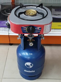 LUCKY FLAME เตาแก๊สลัคกี้เฟลม รุ่น PN-101P พร้อมถังเวิลด์ 4 กก. ไม่รวมน้ำแก๊ส ขาตั้งอยู่ใต้ฝาสีเทา