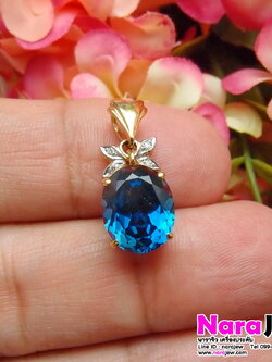 จี้พลอยแท้ ลอนดอนบลูโทพาซ เม็ดใหญ่ นน. 4.85 กะรัต ประดับเพชรแท้