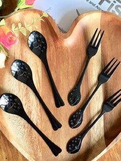 ช้อนกาแฟ และส้อมค็อกเทล รูปปลาปักเป้าสีดำ สเตนเลส304 รับประกันปลอดสนิม