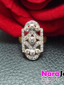 แหวนเพชรแท้ ดีไซน์หน้ากว้าง ด้านหน้าฉลุลาย สวยสุดคลาสสิค
