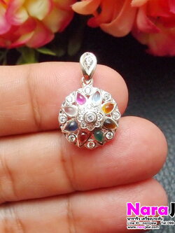 จี้พลอยนพเก้า พลอยนพเก้าแท้ตามตำรา เจียรนัยทรงหยดน้ำ