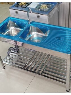 Dyna Home ซิ้งค์ล้างจาน สองหลุม รุ่น FS-12050-JT อ่างล้างจาน มีที่พักจาน พร้อมขาและชั้นวาง สแตนเลสทั้งตัว แถมก๊อกน้ำ ฟรี