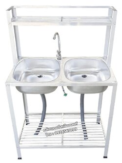 อ่างล้างจาน ซิ้งล้างจาน 2 หลุม 2 ชั้น ที่เสียบจาน 1 ชั้น 49x82x126 ซม. พร้อมก๊อกน้ำ (รุ่น 552+ต่อบน)