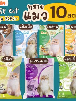 [ 3 ถุง 300.- ] ทรายแมว Easy cat อีซี่แคท ทรายเบนโทไนต์เม็ดกลม ฝุ่นน้อย ขนาด10ลิตร
