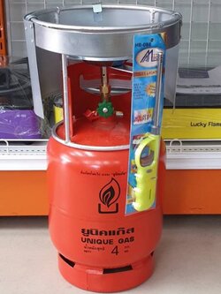 ถังแก๊สปิคนิค 4 กก. ไม่รวมน้ำแก๊ส ของใหม่มือ 1 พร้อมหัวเตา และ บังลม ยี่ห้อ ยูนิคแก๊ส ฟรี ปืนจุดแก๊ส