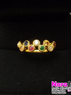 แหวนนพเก้า 2 แถว พลอยนพเก้าแท้ตามตำรา ใส่เสริมสิริมงคล ทองแท้ เพชรแท้