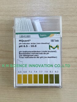 pH-indicator strips, pH 6.5 - 10.0 , non-bleeding , MQuant® ยี่ห้อ Merck (100 Tests) 109543