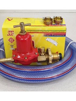 SCG หัวปรับแก๊สแรงดันสูง แบบเซฟตี้ มีปุ่มกด เกลียวทองเหลือง รุ่น R-924S พร้อมสายแก๊สอย่างหนา 2 เมตร ตัวรัด 2 ตัว