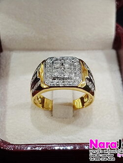 แหวนเพชรชาย ประดับเพชรแท้ 0.52 กะรัต บ่าข้างเพชรแท้ 3 แถว