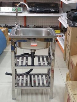 Daimon ตราเพชร ซิงค์ล้างจาน อ่างเดี่ยวสแตนเลสทั้งตัว ชั้นวางด้านล่าง 2 ชั้น ขนาด 50x45x78 ซม.