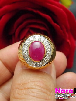 แหวนทับทิมพม่าชาย ล้อมเพชรแท้ ทับทิมพม่า สี Pinkish Red Ruby พร้อมใบเซอร์สถาบันอัญมณี GBL หลุดจำนำ