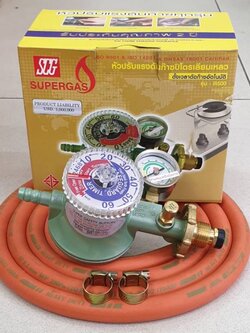 หัวปรับแรงดันต่ำ ชนิดตั้งเวลา ระบบตัดแก๊ส SCG R-500 พร้อมสายแก๊ส NCR คุณภาพสูง มาตรฐาน มอก. ขนาด 2 เมตร ตัวรัดสาย 2 ตัว