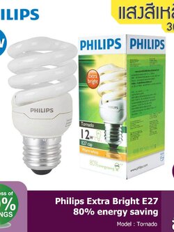 Philips Tornado หลอดประหยัดไฟ ทอร์นาโด เกลียว E27 ขนาด 12W