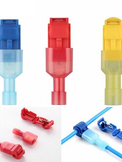 ขั้วต่อสายไฟ ตลับหนีบสายไฟ ตัวต่อสายไฟ T-Tap (สีน้ำเงิน สีแดง และสีเหลือง) มีให้เลือก 6 แบบ