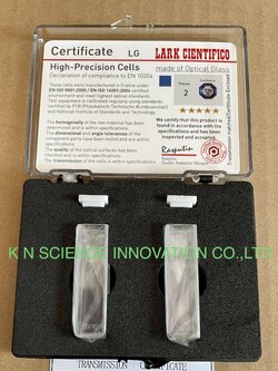 Glass cuvette(คิวเวท แก้ว) standard cell with lid stopper, Volume : 3.5 ml / 3500 µl. ,Pathlength 10 mm, LARK / FRANCE, (2 pcs/pack) LAG-104