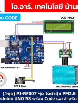 (1ชุด) PJ-RF007 ชุด วัดค่าฝุ่น PM2.5 Arduino UNO R3 พร้อม Code และคำอธิบาย Dust Station PM2.5 PMS5003 Sensor PLANTOWER ชุดส่งเสริมการเรียนรู้