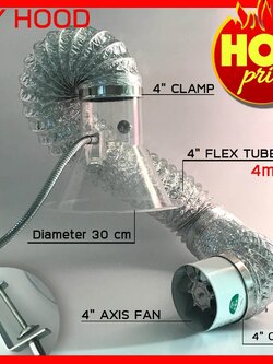 MJ-tech ชุดดูดควันขนาดเล็ก DIY Hood 30 cm พร้อมขนาดพัดลมดูดอากาศ 4 นิ้ว พร้อม ท่อ ฟลอยด์ 4 นิ้ว 4m