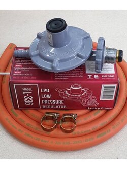 หัวปรับแรงดันต่ำ ลัคกี้เฟลม L-336 รุ่นใหม่ พร้อมสายแก๊ส NCR คุณภาพสูง มาตรฐาน มอก. 2 เมตร ตัวรัด 2 ตัว