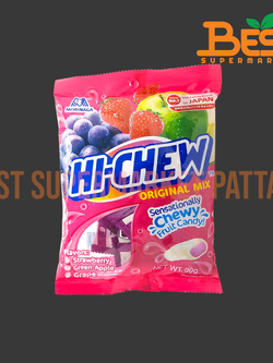 โมรินากะ ไฮ-ชิว ลูกอมเคี้ยวหนึบ รสองุ่น รสสตรอเบอร์รี่และกลิ่นแอปเปิ้ลเขียว 80 กรัม.Morinaga Hi-Chew Soda Pop 80 g.
