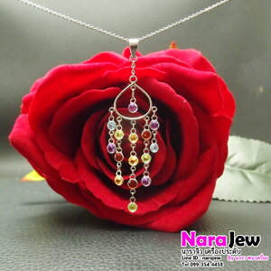 จี้ ระย้าพลอยแท้ 4 สี พร้อมสร้อยคอทองแท้ งานนอกอิตาลี ความยาวสร้อยคอ 16 นิ้ว