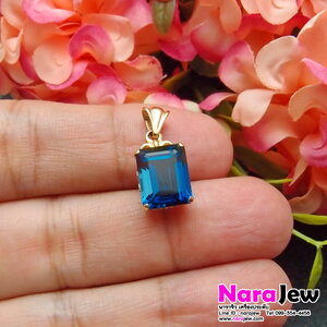 จี้พลอยแท้ ลอนดอนบลูโทพาซ เม็ดใหญ่ นน. 6.4 กะรัต ทรงสี่เหลี่ยม