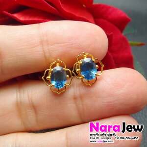 ต่างหูไพลินแท้ ไพลินสยาม เผาเก่า หายาก พร้อมใบเซอร์จากสถาบันอัญมณีฯ