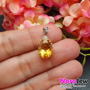 จี้พลอยแท้ พลอยซิทริน เม็ดใหญ่ นน. 4 กะรัต ประดับเพชรแท้