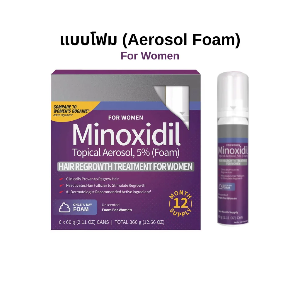 (ลดเพิ่มสูงสุด 5%) Foam Topical Aerosol 5% For Hair Regrowth Treatment For Women แบบโฟม