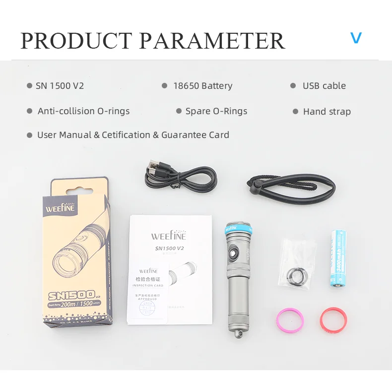 WEEFINE - WF100 Dive Torch SN 1500 V2 for diving supplies ไฟฉายดำน้ำ