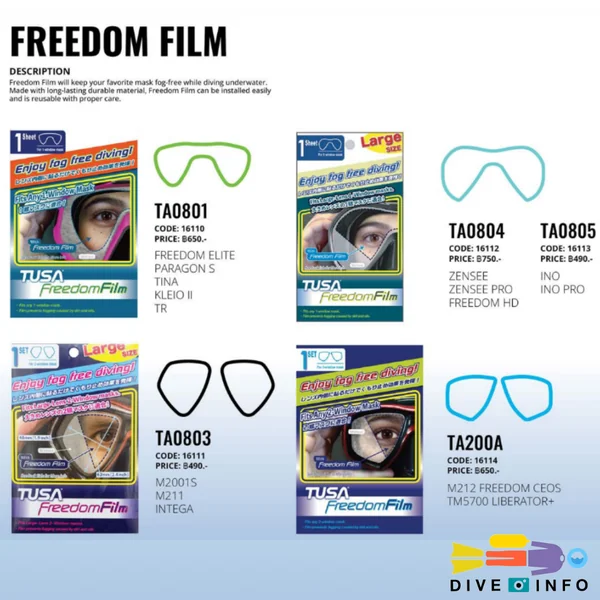 TUSA Freedom Film - Anti Fog Film (Self Installation) (ฟิล์มกันฝ้าหน้ากากเฉพาะรุ่น สำหรับติดตั้งเอง) image 1 TUSA Freedom Film - Anti Fog Film (Self Installation) (ฟิล์มกันฝ้าหน้ากากเฉพาะรุ่น สำหรับติดตั้งเอง) image 1