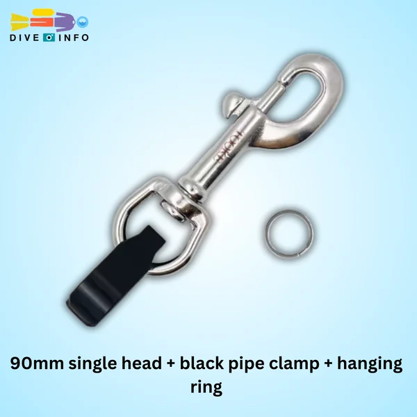 BFG - Technical Diving Fast Release Bule Single Head Hook Tube Clamp Long Hose - 90mm single head + black pipe clamp + hanging ring Diving Equipment Outdoor Sports Gear image 1 BFG - Technical Diving Fast Release Bule Single Head Hook Tube Clamp Long Hose - 90mm single head + black pipe clamp + hanging ring Diving Equipment Outdoor Sports Gear image 1