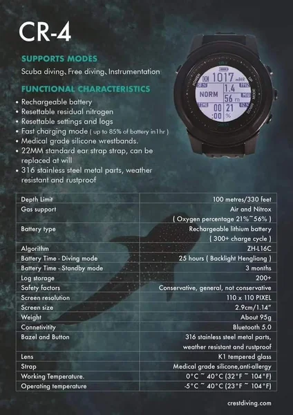 CREST - CR4 Dive Computer - One watch to access all needs. (ไดฟ์คอม) image 6 CREST - CR4 Dive Computer - One watch to access all needs. (ไดฟ์คอม) image 6