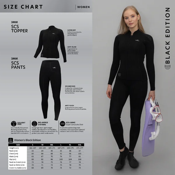 GULL - Wetsuit SCS BLACK EDITION 3mm. TOP & PANTS Women's เวทสูทดำน้ำสำหรับผู้หญิง image 2 GULL - Wetsuit SCS BLACK EDITION 3mm. TOP & PANTS Women's เวทสูทดำน้ำสำหรับผู้หญิง image 2