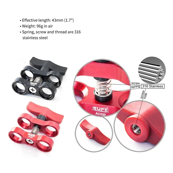 SUPE SCUBALAMP - AC02 Aluminum Clamp สำหรับจับ float, arm, ไฟฉาย หรือ strobe น้ำหนักเบา image 1 SUPE SCUBALAMP - AC02 Aluminum Clamp สำหรับจับ float, arm, ไฟฉาย หรือ strobe น้ำหนักเบา image 1